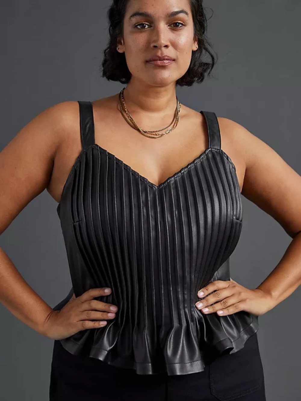 🌸Anthropologie Let me Be Faux Leather Pleated Peplum Cami Top🌸